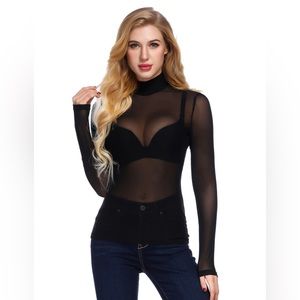 KATE KASIN SEE-THROUGH MESH SHEER LONG SLEEVE BLOUSE CLUB-WEAR